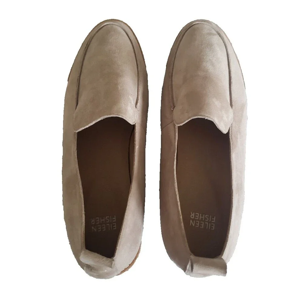Eileen Fisher Shoes Women's Size 9 Beige Suede Platform Loafer Flats Comfort